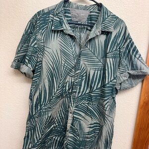 Calvin Klein Jeans Teal Leaf Print Men's Shirt